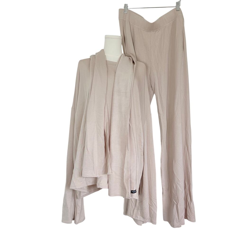 Bleusalt 6 Tencel Modal Lounge Set Wide Leg Pants Pullover Top + Scarf- Neutrals
